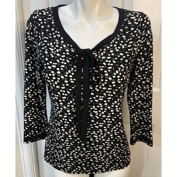 Talbots Tops - Talbots Top with Tie at Neckline in Black & White Bubble Print Size Small